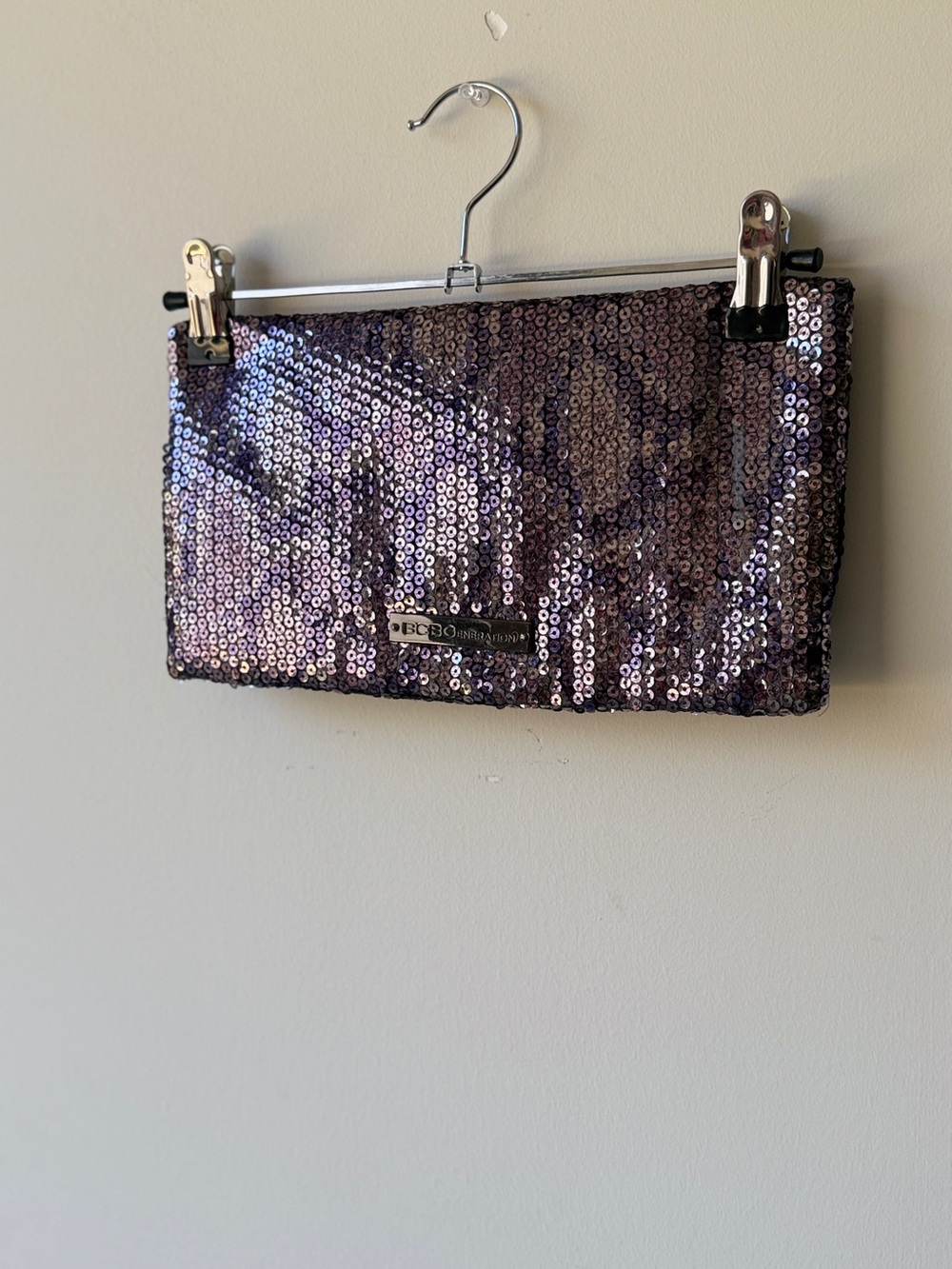 BCBG Shimmer Sequin Clutch in Lavender Purple